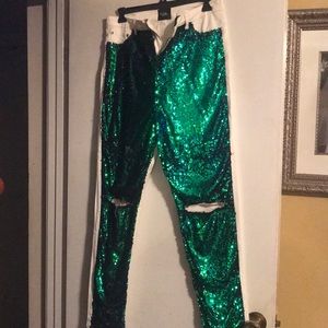 White and Iridescent Sequined Jeans
